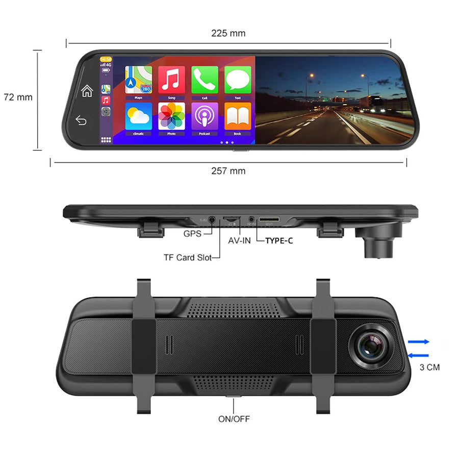 4K Dual Mirror Dash Cam with Wi-Fi App Control, GPS