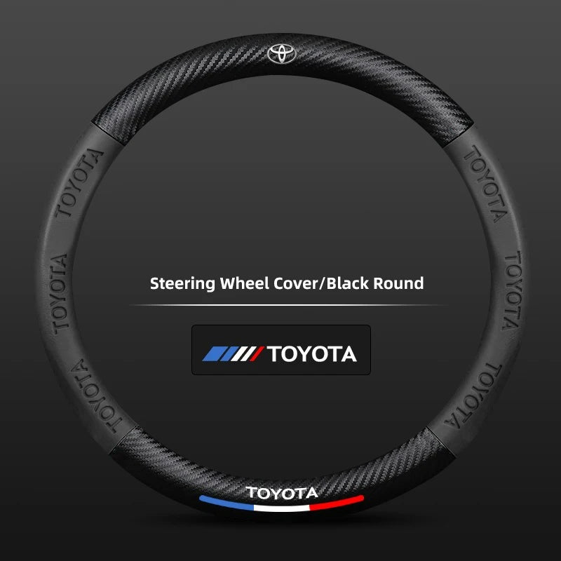 Carbon Fiber-Pattern Leather Steering Wheel Cover for Toyota Vehicles