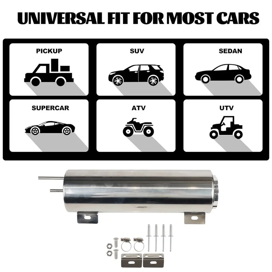 Universal Radiator Coolant Overflow Tank Polished Stainless Steel 2"x13" 3"x10" Puke Tank Can