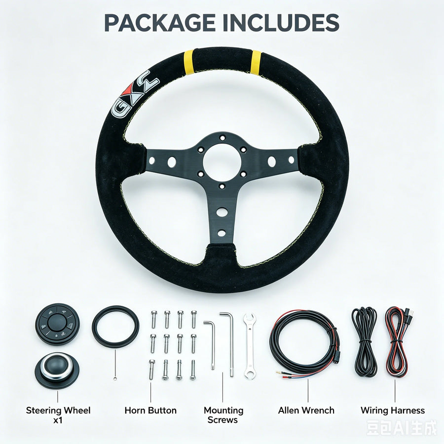 320 mm Suede Deep-Dish 6-Bolt Racing Steering Wheel