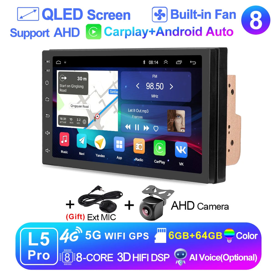7-Inch 2-DIN Android 15 QLED Car Stereo with Wireless CarPlay and Android Auto