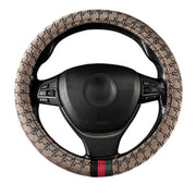 Designer Monogram Steering Wheel Cover With Classic Tricolor Stripe – 37–38 cm