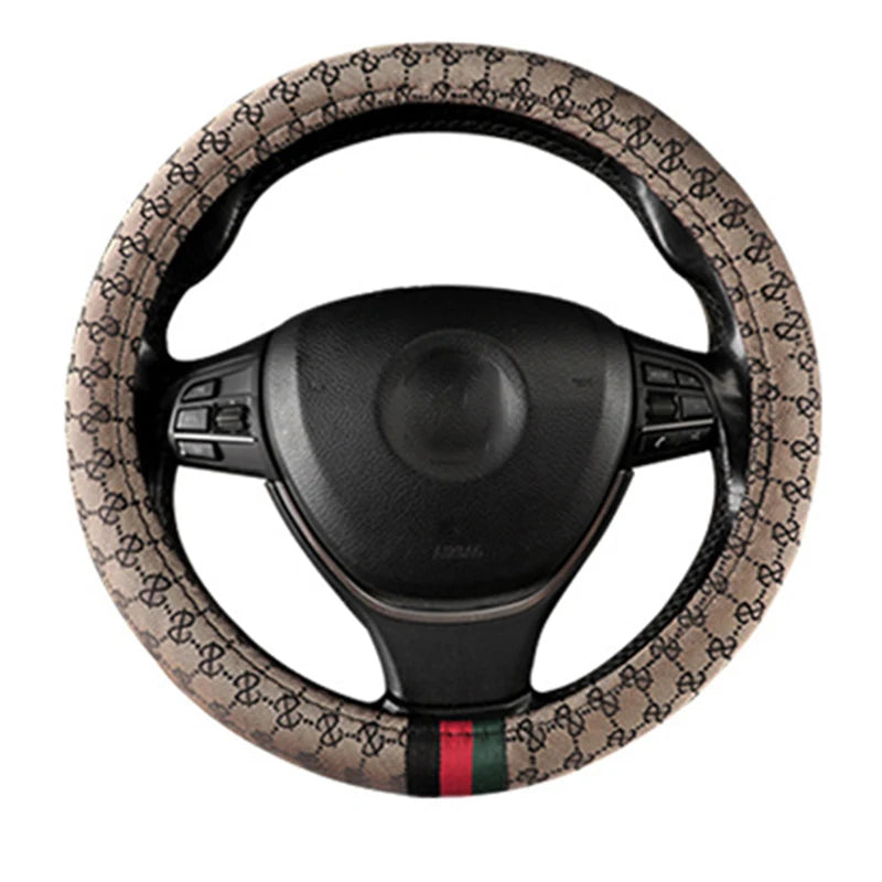 Designer Monogram Steering Wheel Cover With Classic Tricolor Stripe – 37–38 cm
