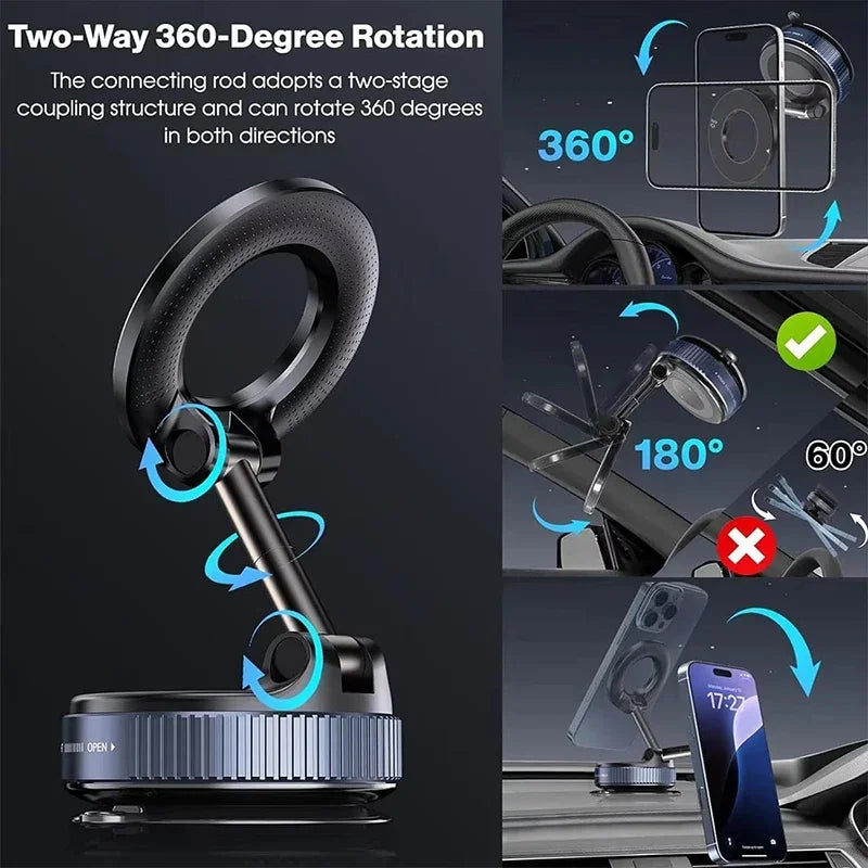 Foldable Magnetic Car Phone Holder with Vacuum Suction Mount