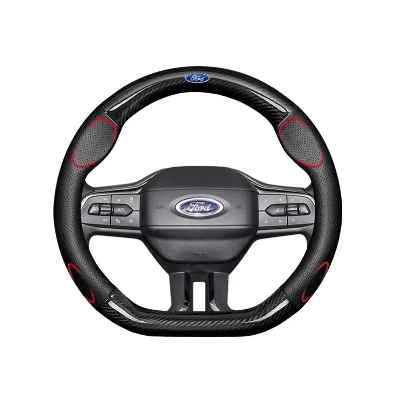 Ventilated Carbon Fiber-Look Steering Wheel Cover for Ford Vehicles