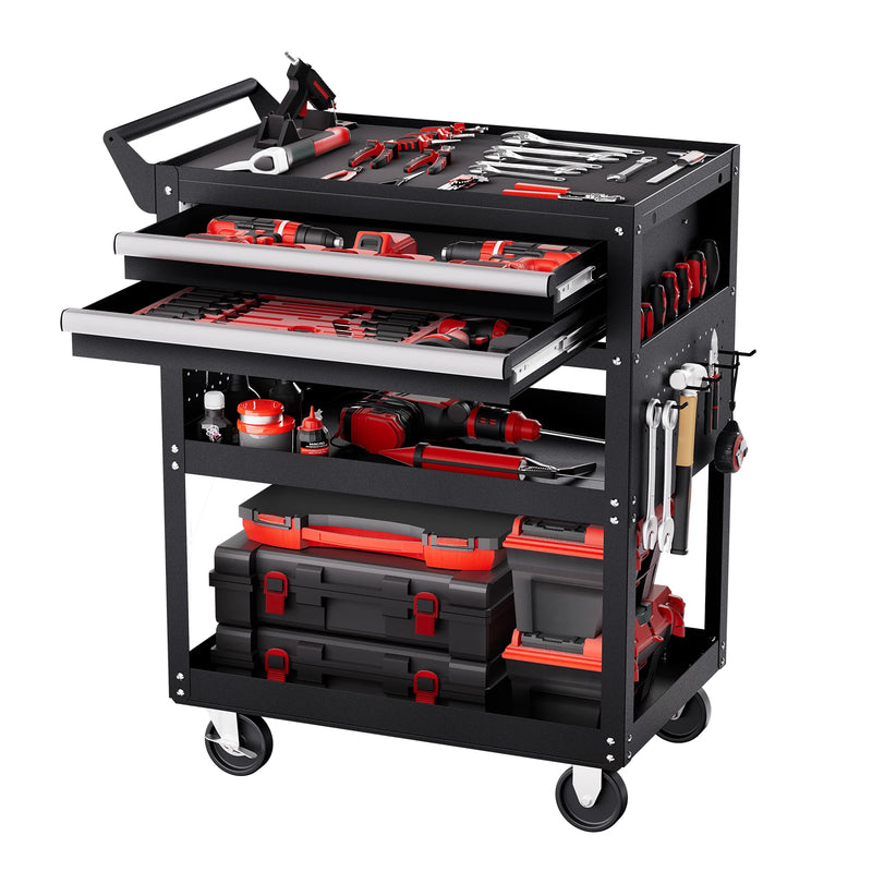 5-Tier Rolling Tool Cart with 2 Lockable Drawers and Pegboard