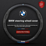 Anti-Slip Carbon Fiber-Look Leather Steering Wheel Cover for BMW