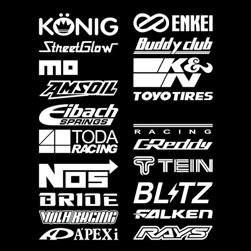 20-Piece Reflective JDM Racing Sponsor Decal Set