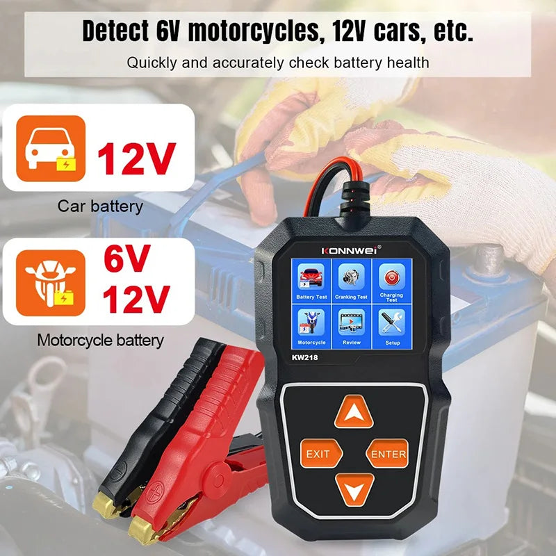 KONNWEI KW218 6V/12V Battery Tester – 100–2000 CCA
