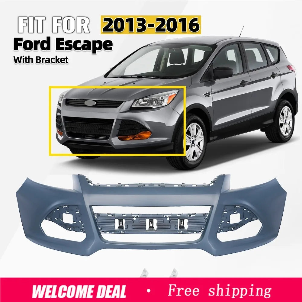 Primed Front Bumper Cover Kit for 2013–2016 Ford Escape, No Sensor Holes