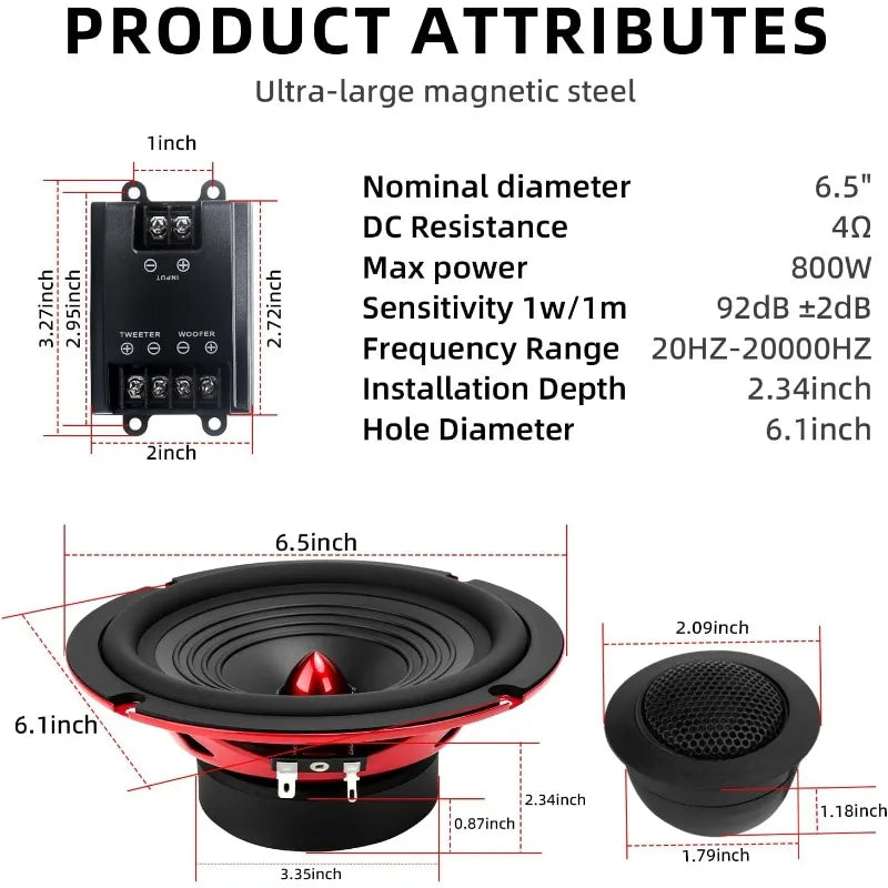 6.5-Inch 800W Component Car Speaker System