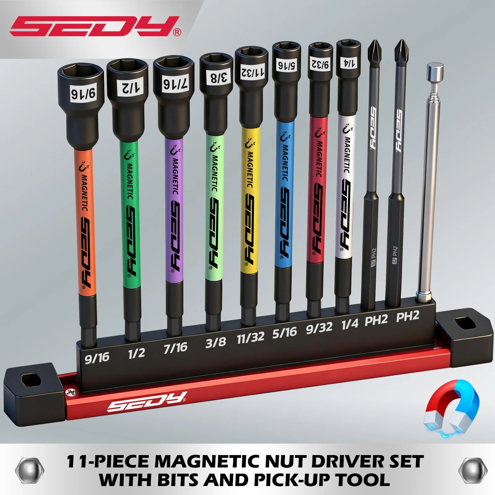11-Piece Magnetic Nut Driver and Bit Set with Telescoping Pickup Tool
