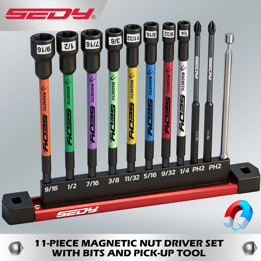 11-Piece Magnetic Nut Driver and Bit Set with Telescoping Pickup Tool
