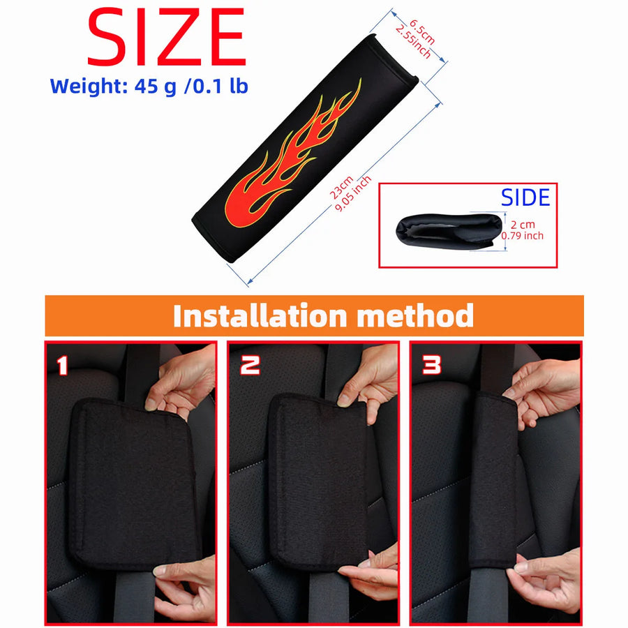 Seat Belt Shoulder Pad Set – flame pattern, red