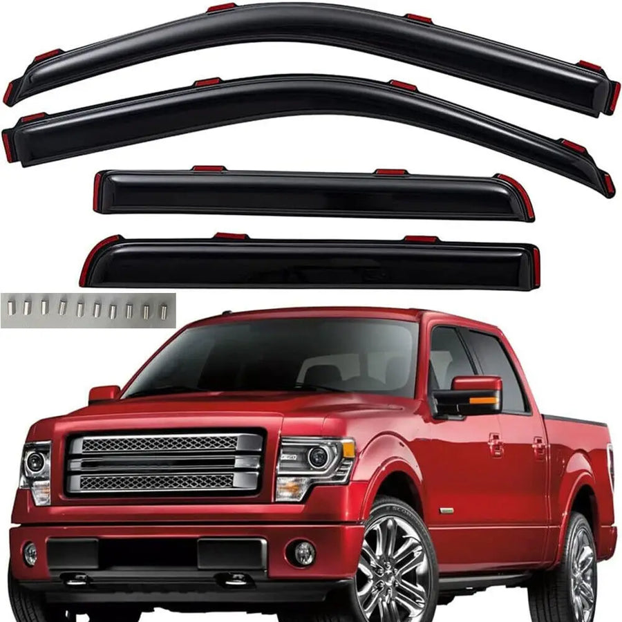 In-Channel Window Vent Visor Sun Rain Guards for 2009-2014 Ford F-150 Super Crew