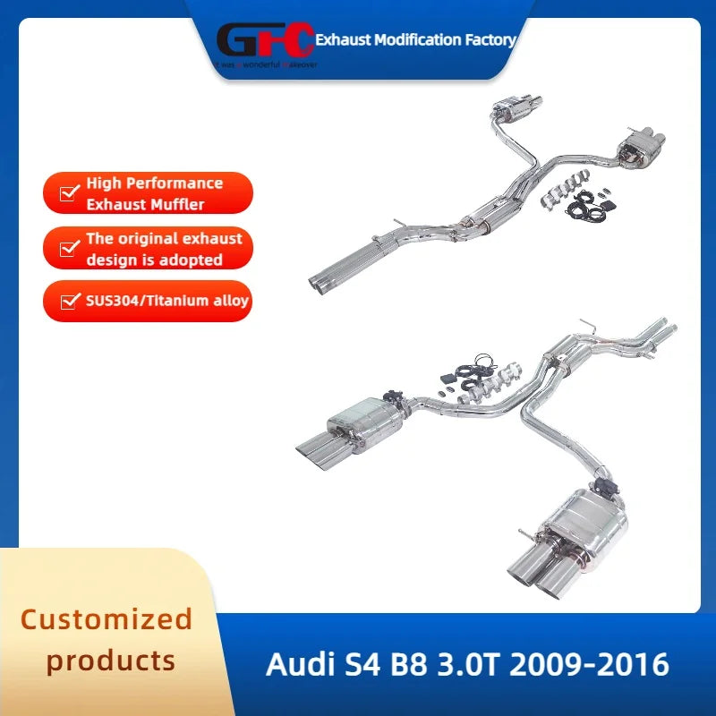 304 Stainless Steel Valved Cat-Back Exhaust System for Audi S4 B8 2009-2016