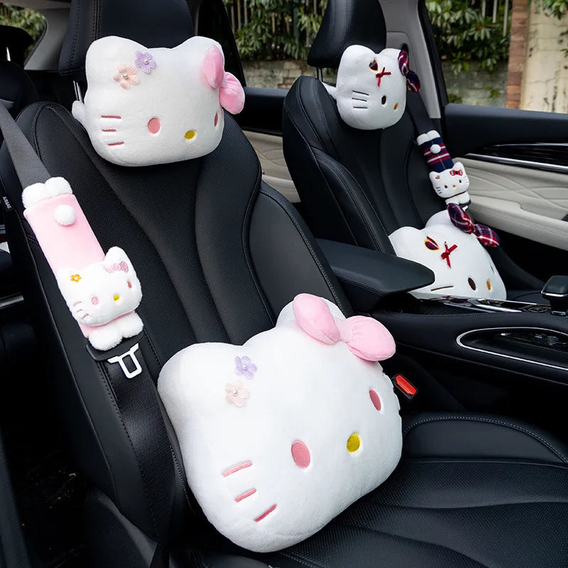 Hello Kitty Plush Car Headrest Pillow and Seat Belt Shoulder Pad Set
