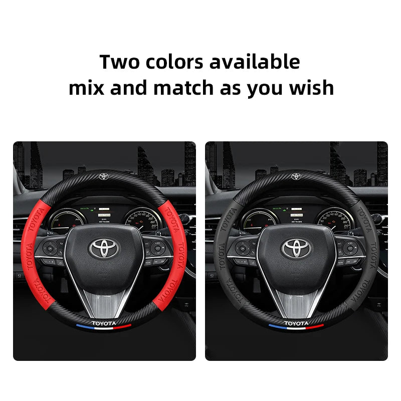 Carbon Fiber-Pattern Leather Steering Wheel Cover for Toyota Vehicles