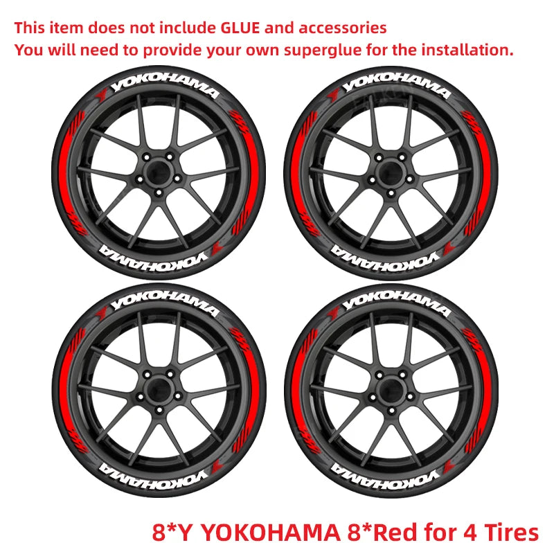 Yokohama Tire Letter Stickers Set for 4 Wheels 3D Pvc Raised Tire Decals Waterproof Racing Sidewall Decor