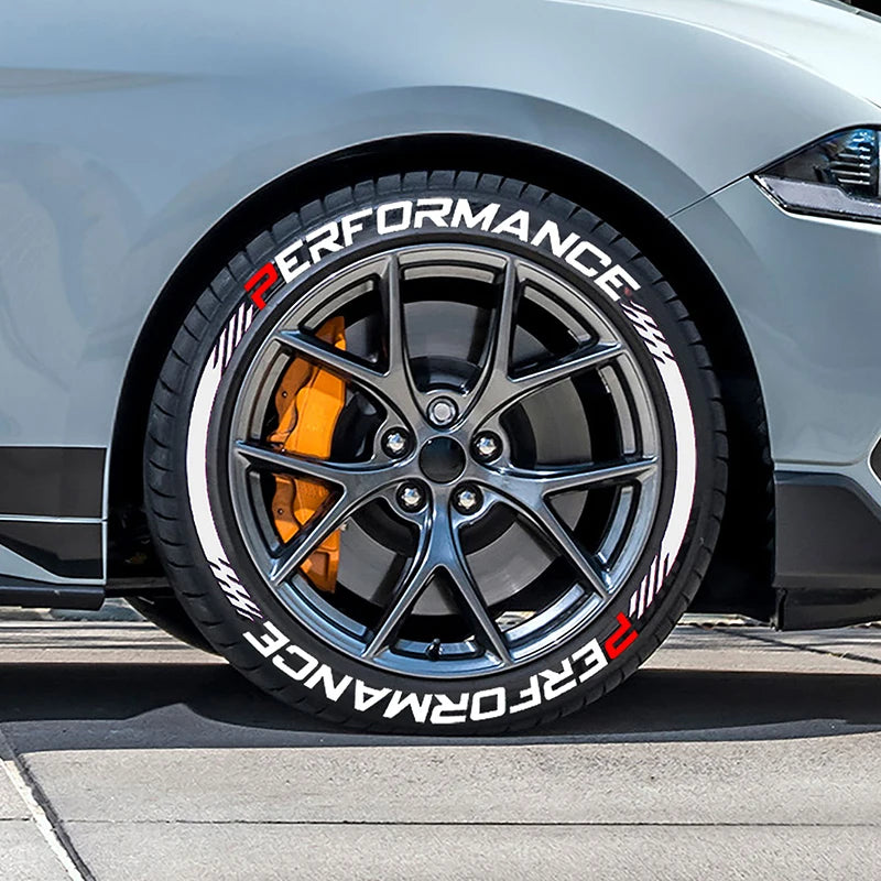 4PCS Performance Tire Stickers – 6 Options, Stripe Colors White Red Yellow Orange Blue, No Glue