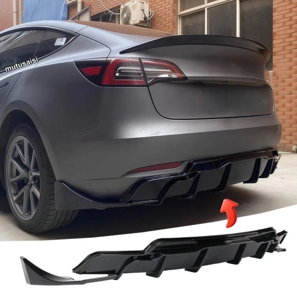 Gloss Black Rear Diffuser Extension for 2017–2023 Tesla Model 3