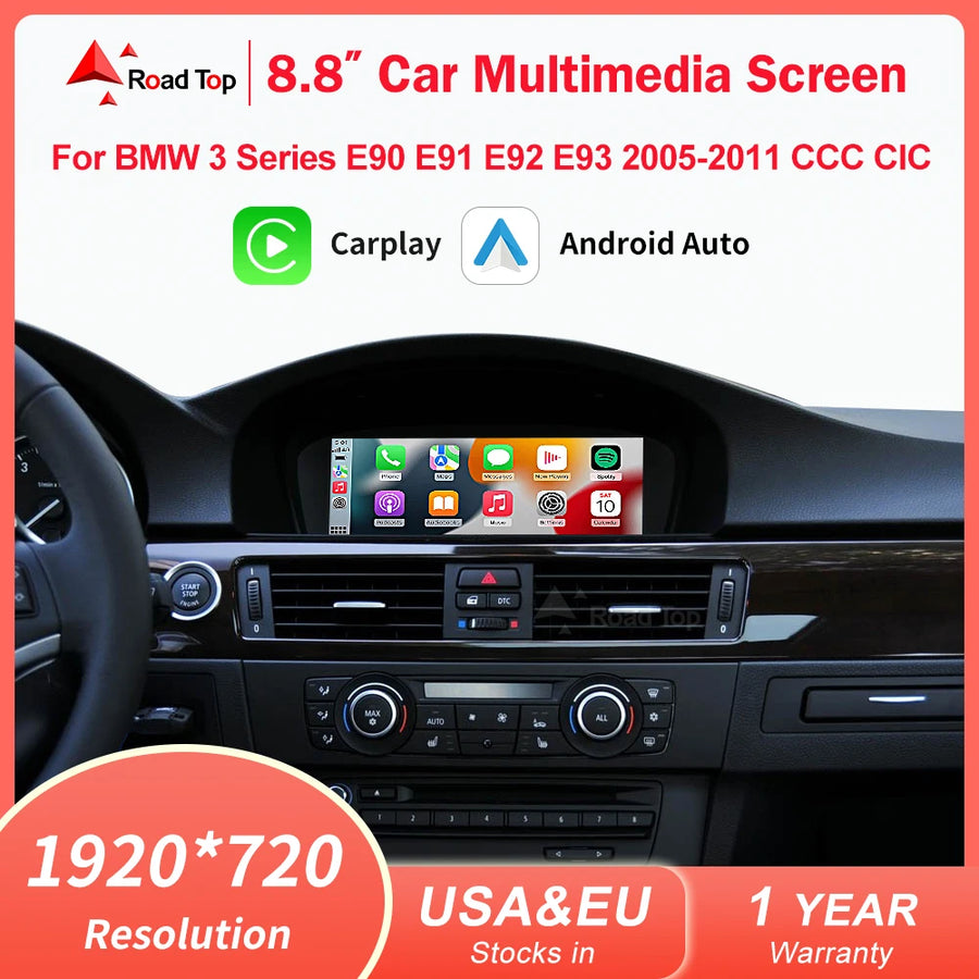 8.8-Inch CarPlay and Android Auto Display for BMW 3 Series E90–E93 and 5 Series E60/E61