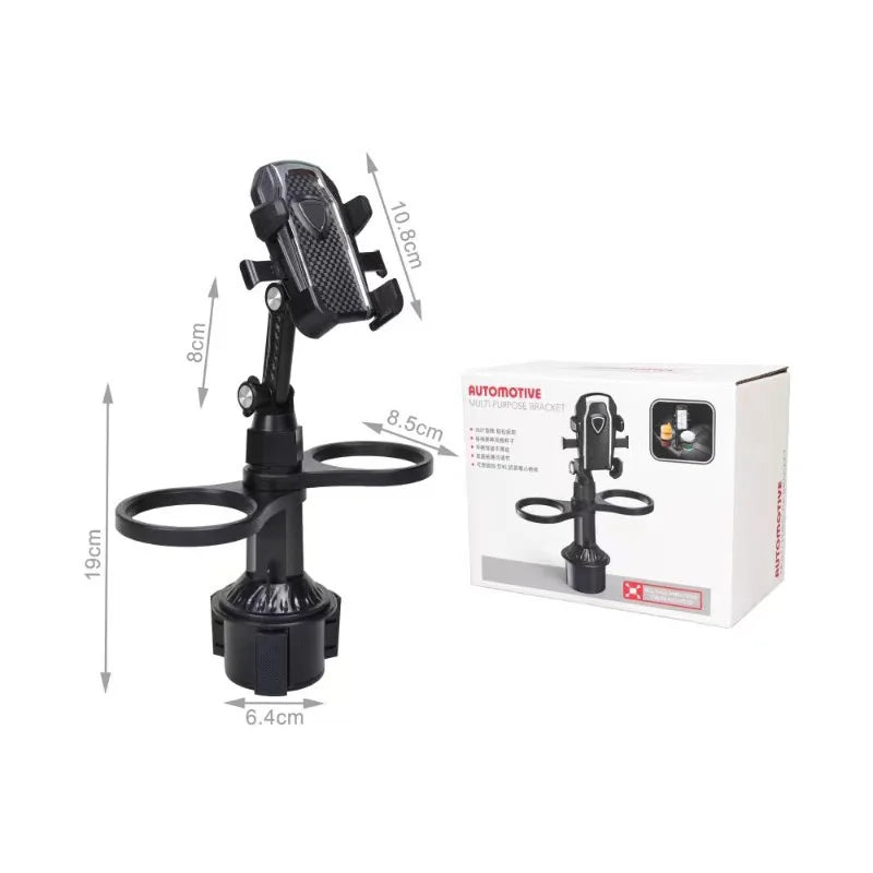 Adjustable Car Cup Holder Tray With 360° Rotating Phone Mount