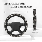 Skull-Design Slip-On Steering Wheel Cover – Black