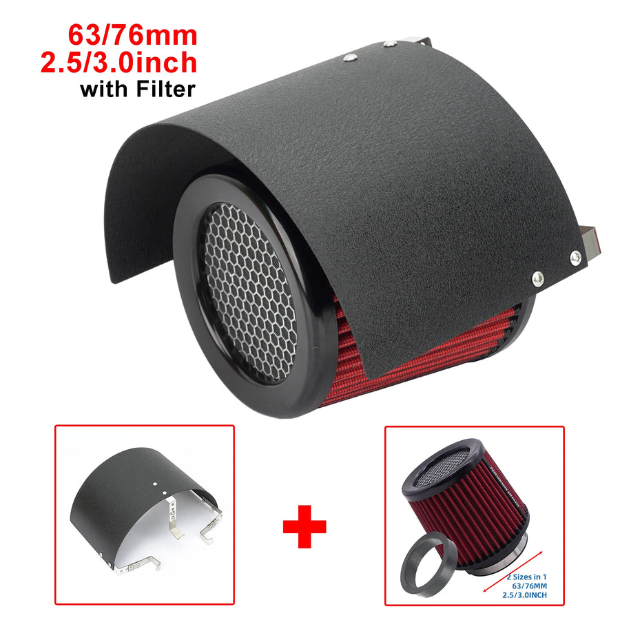 Universal High-Flow Cold Air Intake Filter with Stainless Steel Heat Shield