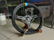 GReddy-Style 350 mm Suede & Leather Steering Wheel – Tri-Color Stitch