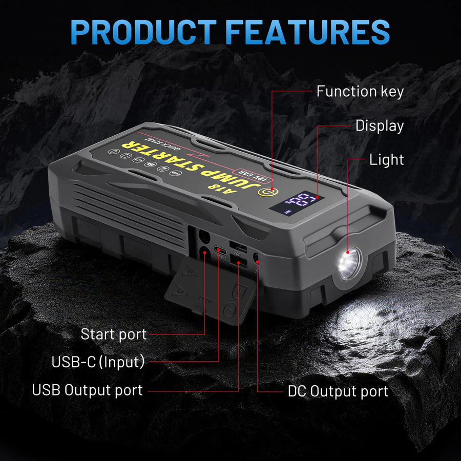 12V Portable Car Jump Starter & Battery Booster – 12,000–18,000mAh