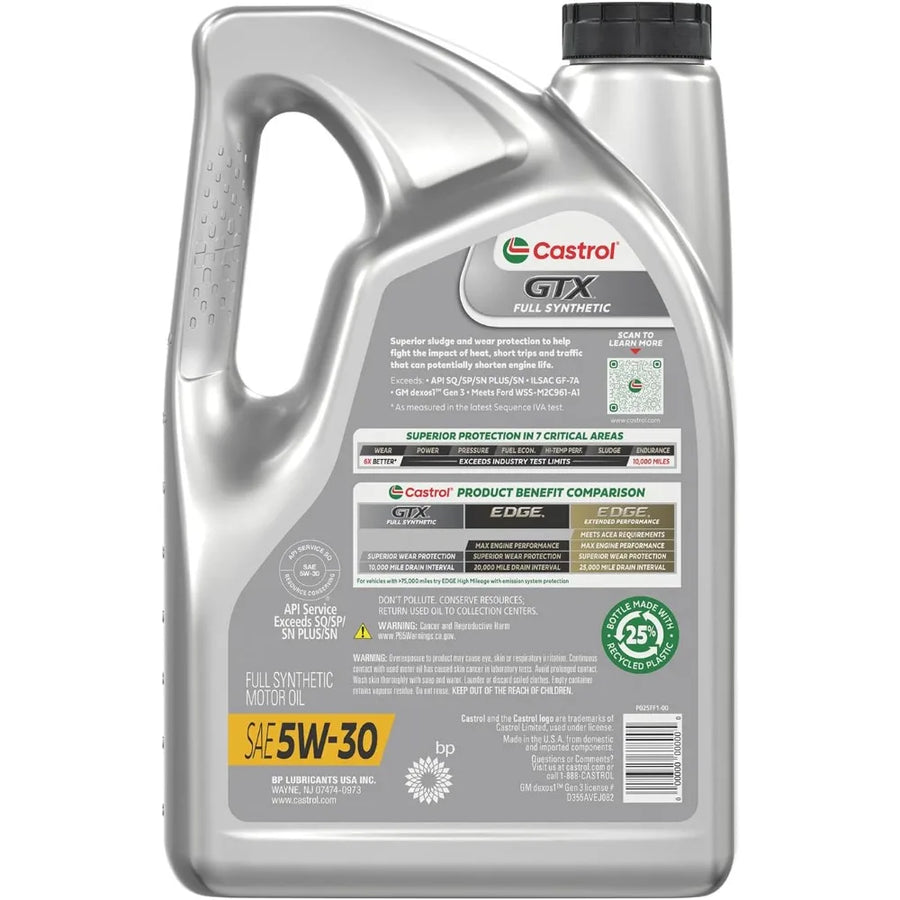 Castrol GTX Full Synthetic 5W-30 Motor Oil, 5 Quart