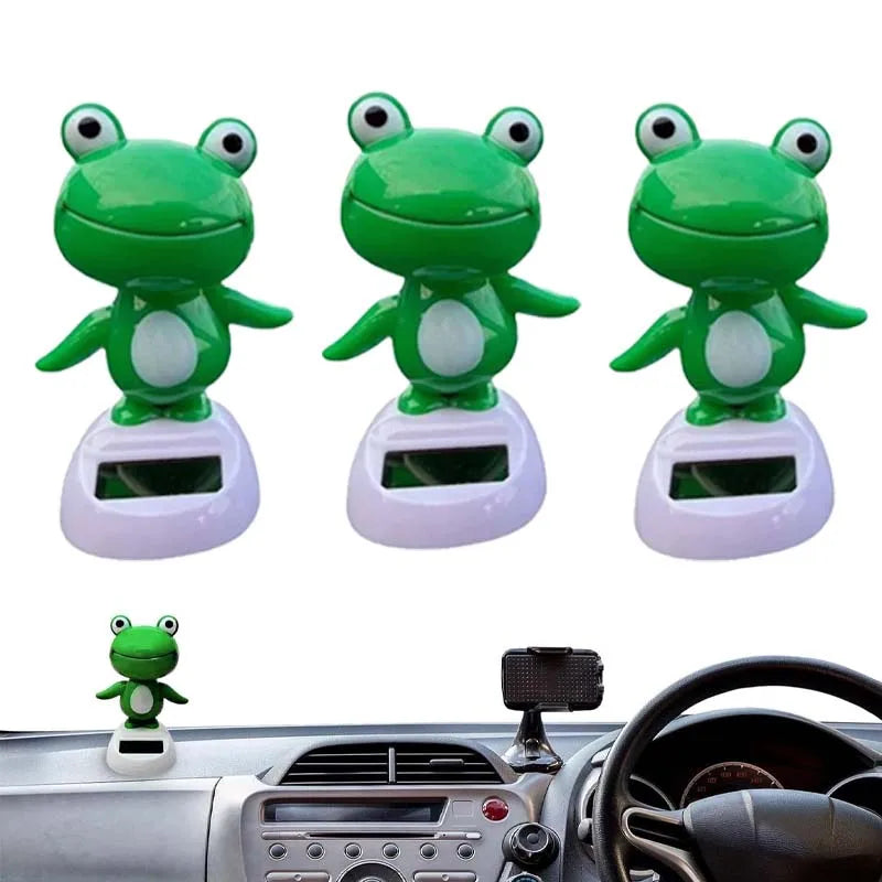 1 10pc Solar Powered Car Dashboard Ornament Cute Animal Frog Bobble Head Toy Decoration Gift