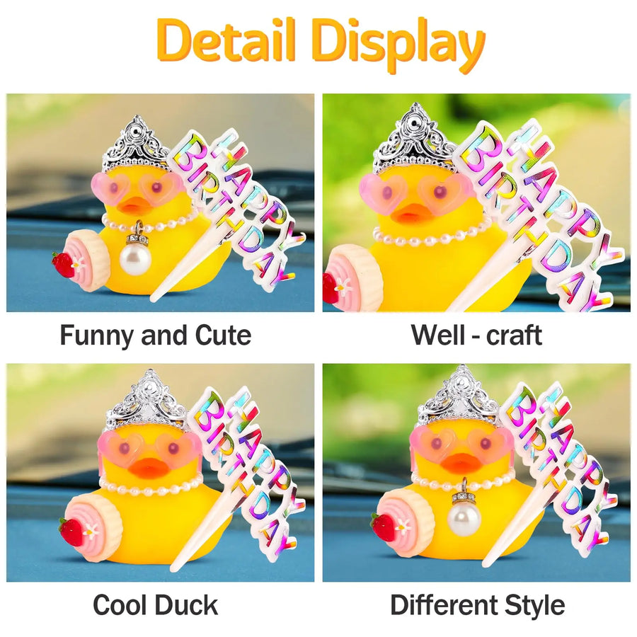 Birthday Rubber Duck Dashboard Ornament with Crown and Sunglasses