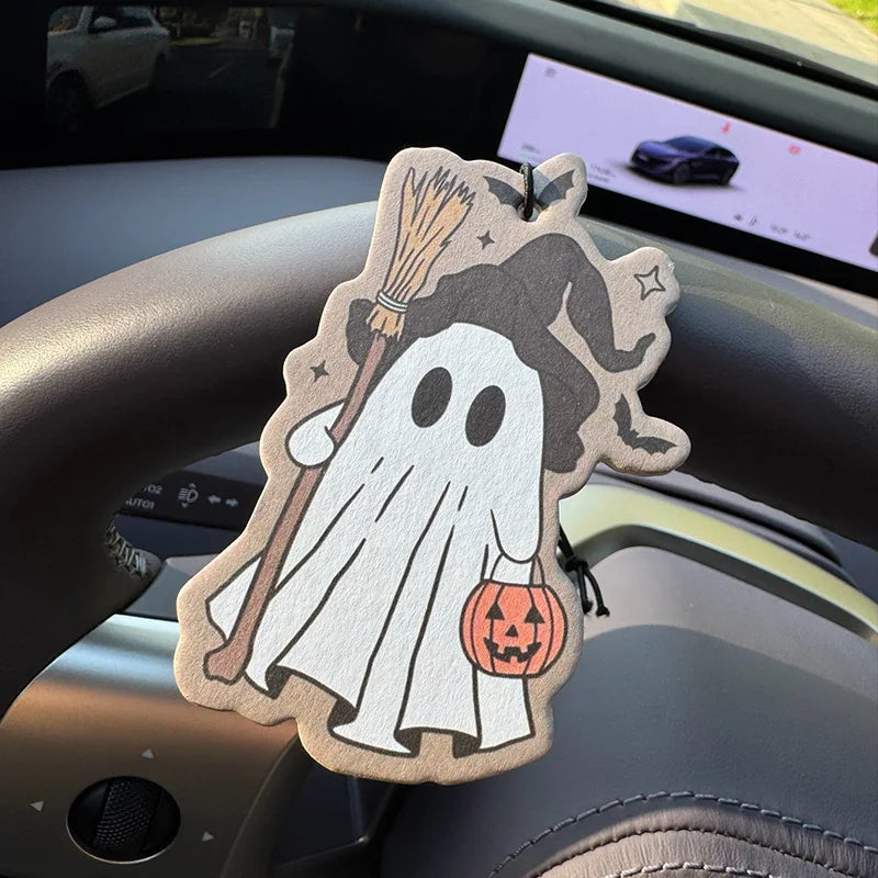 a friendly ghost wearing a classic Santa hat Intercontinental Hanging Car Air Freshener – GW1493