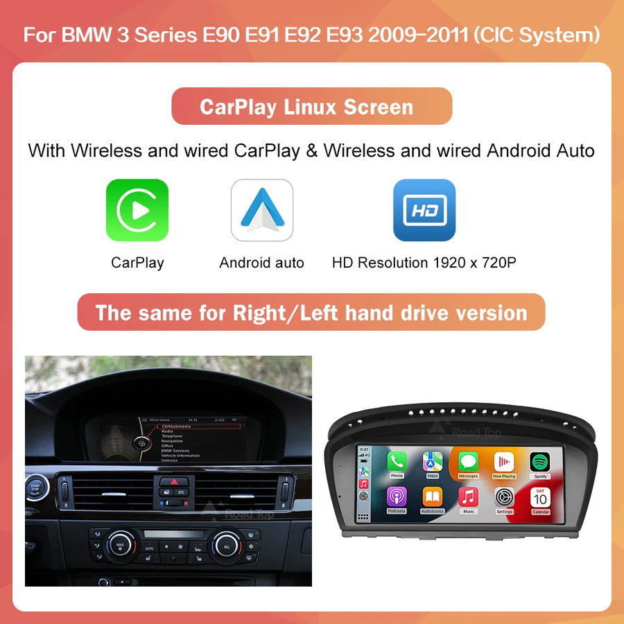 8.8-Inch CarPlay and Android Auto Display for BMW 3 Series E90–E93 and 5 Series E60/E61