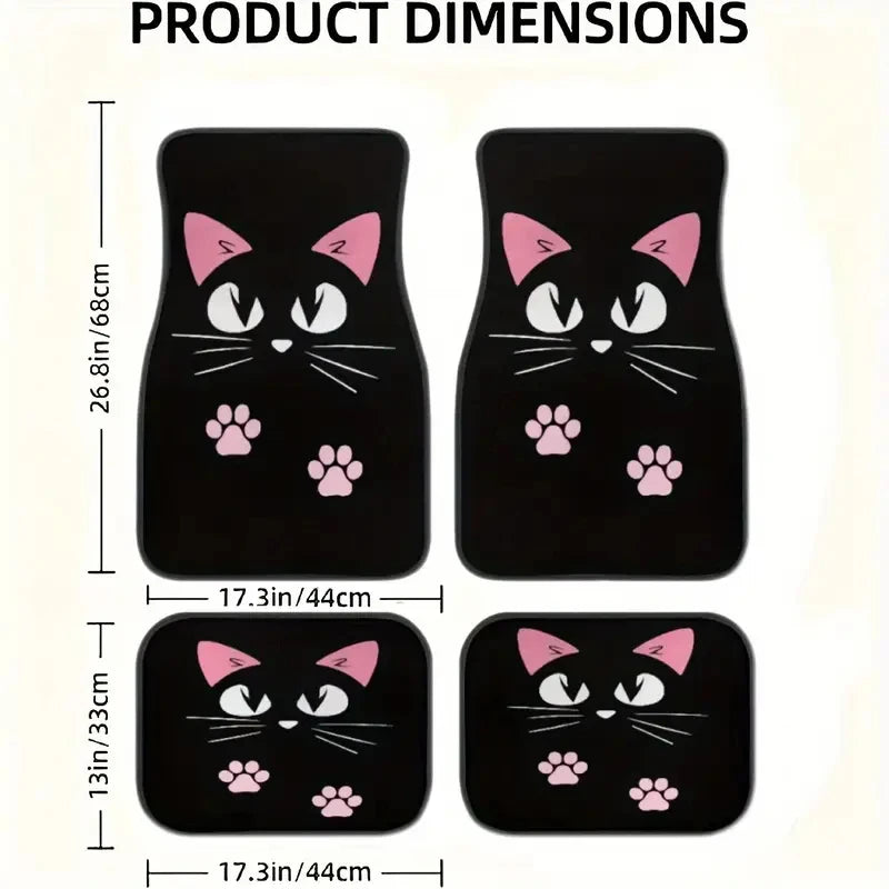 4-Piece Retro Cartoon Cat Car Floor Mat Set