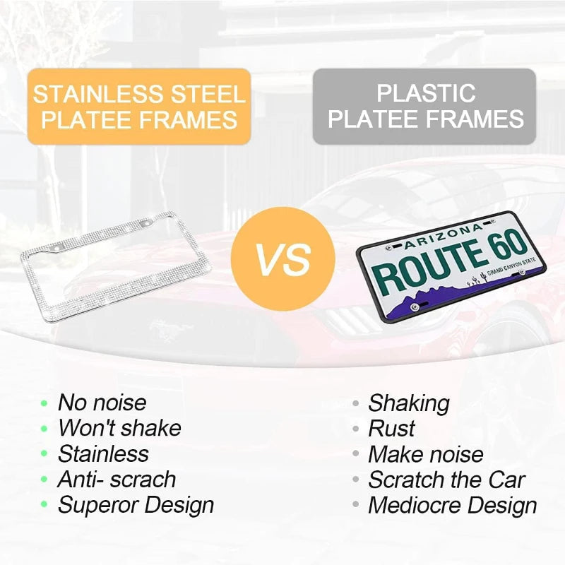 2-Piece Crystal Stainless Steel License Plate Frame Set