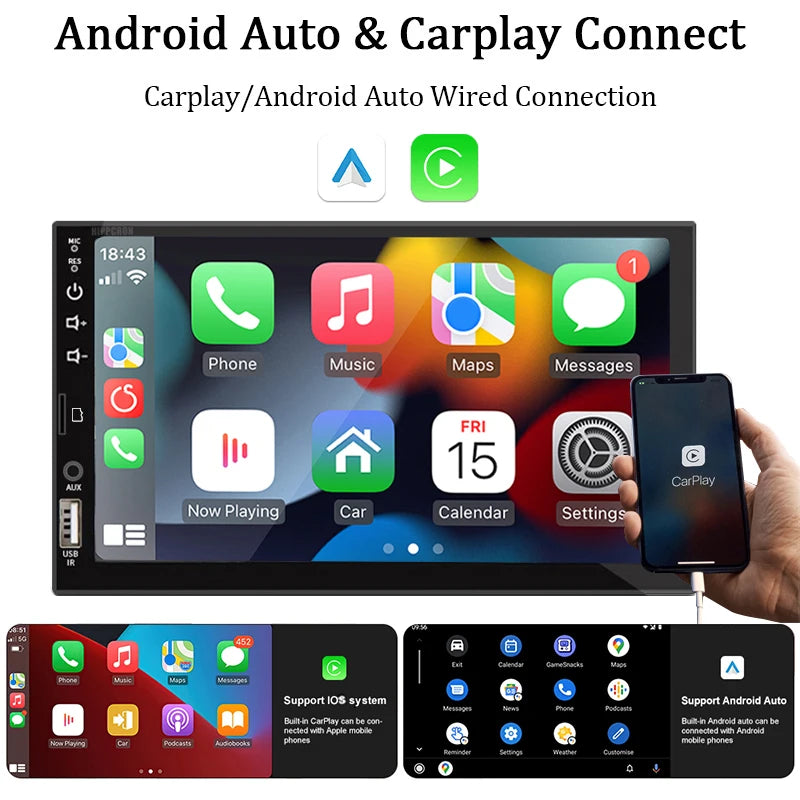7-Inch Single-DIN CarPlay and Android Auto Touchscreen Receiver