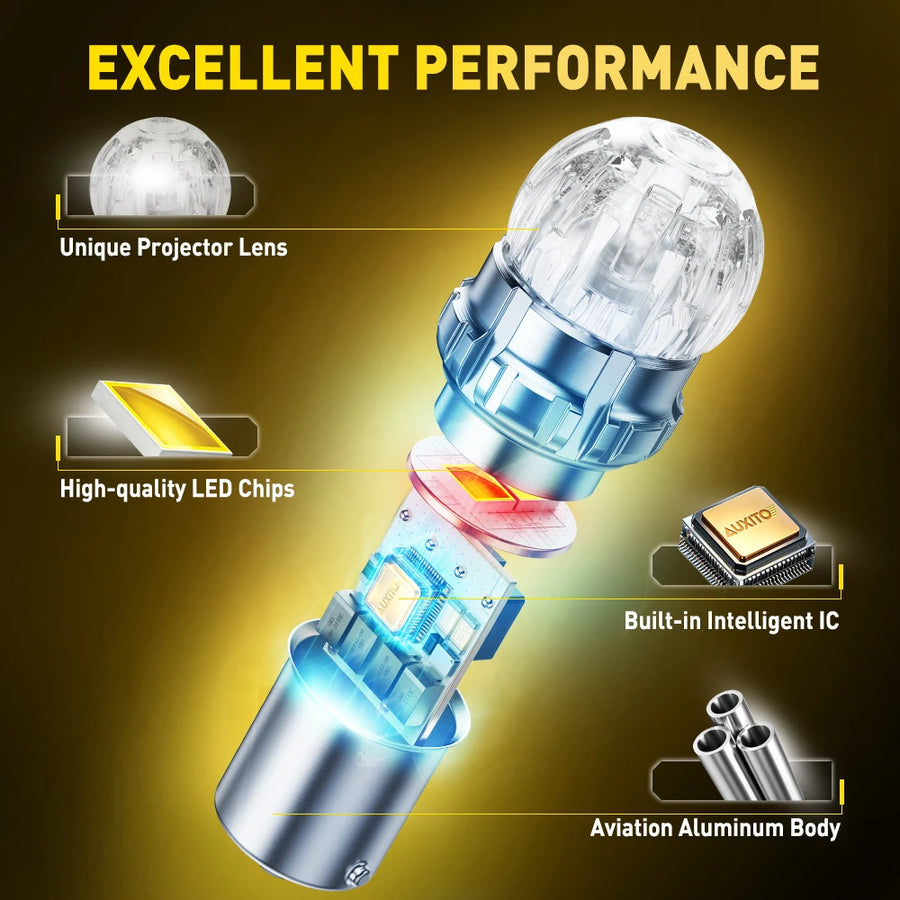 1156/1157/7440/7443 LED Brake/Tail/DRL Light Bulb – Amber/Yellow/Red/White, CANBUS, 12V