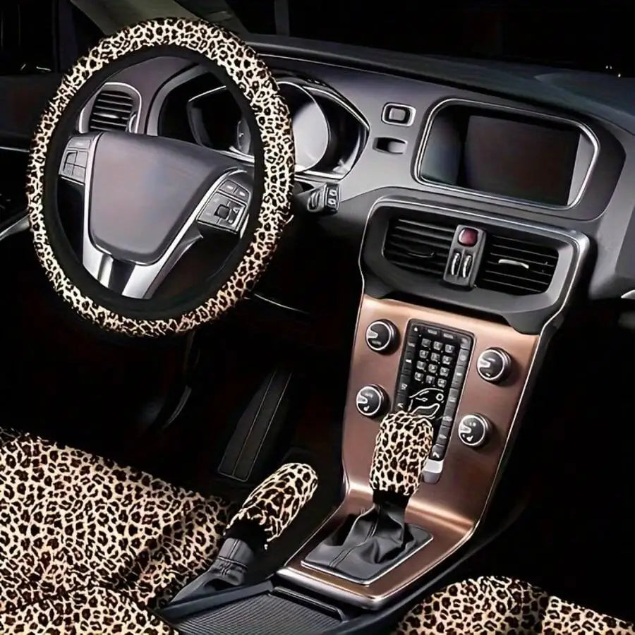 25-Piece Leopard Print Car Interior Accessories Set With Seat Covers and Floor Mats
