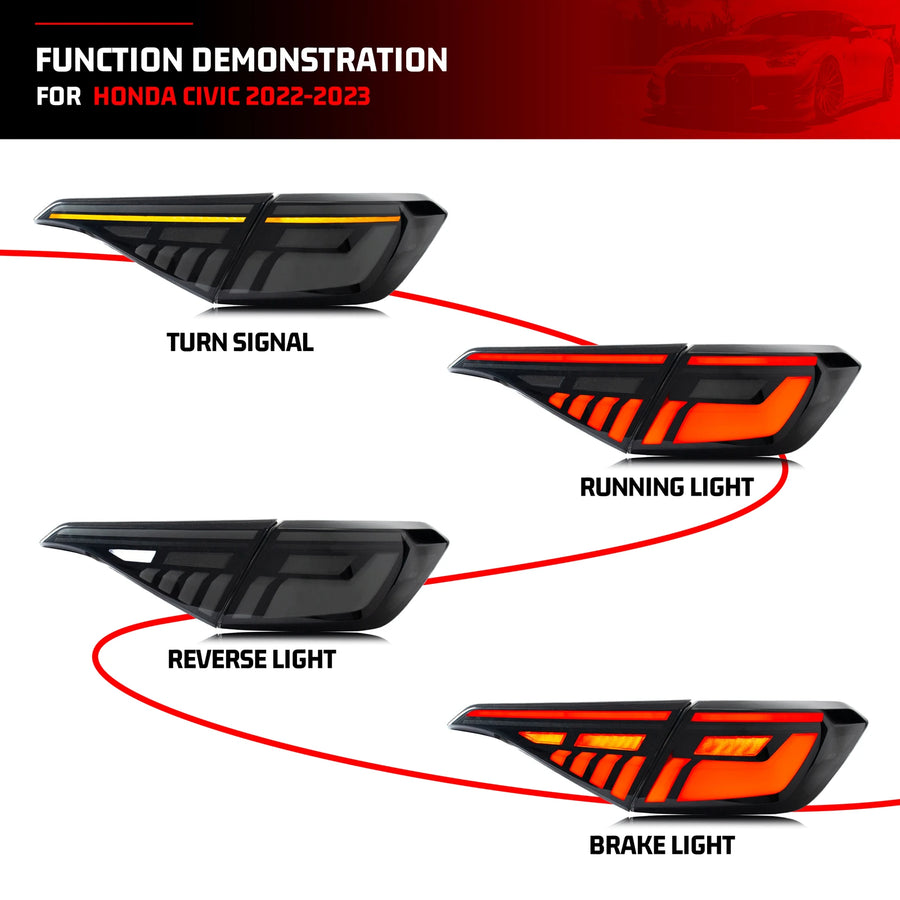 Honda Civic 11th-Gen Sequential LED Tail Light Pair – 2022–2027