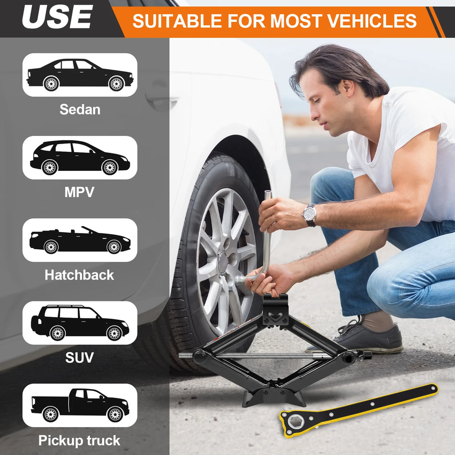 2-Ton Scissor Jack with Lug Wrench, 4.1-15.2 Inch Lift Range