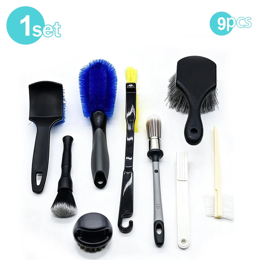 9-Piece Car Detailing Brush Set for Interior & Exterior