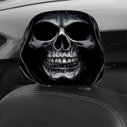 2-Piece Skull Portrait Car Headrest Covers – Universal Washable Seat Decor