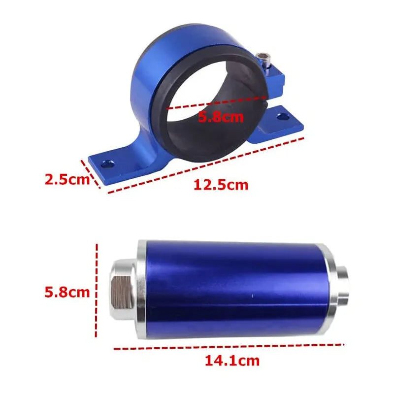 Cleanable 30 Micron Inline Fuel Filter AN6 AN8 AN10 with Bracket Universal Blue