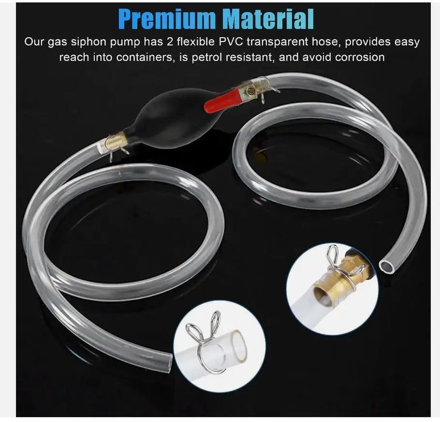 Manual Fluid Transfer Siphon Pump Set with Hose & Clamps
