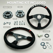 350 mm Black Suede Three-Spoke Racing Steering Wheel