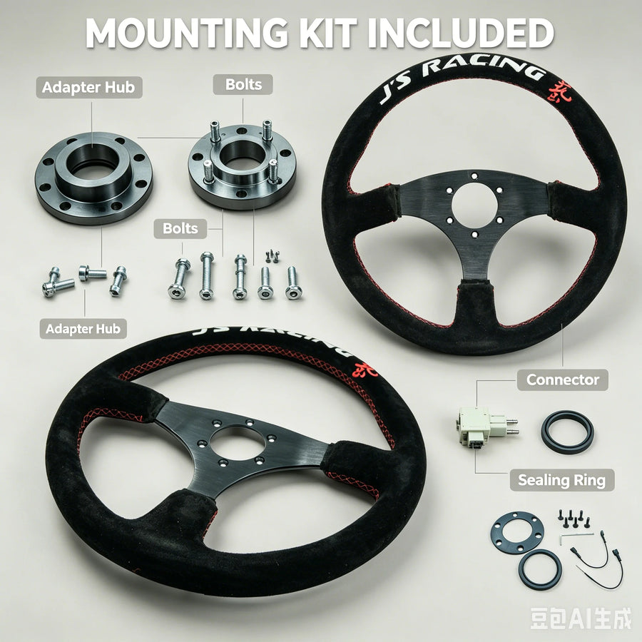 350 mm Black Suede Three-Spoke Racing Steering Wheel