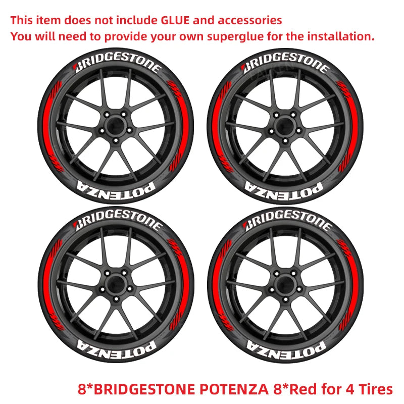 Bridgestone Tire Letter Stickers Set for 4 Wheels 3D Pvc Raised Tire Decals Waterproof Car Racing Tire Sidewall Decor